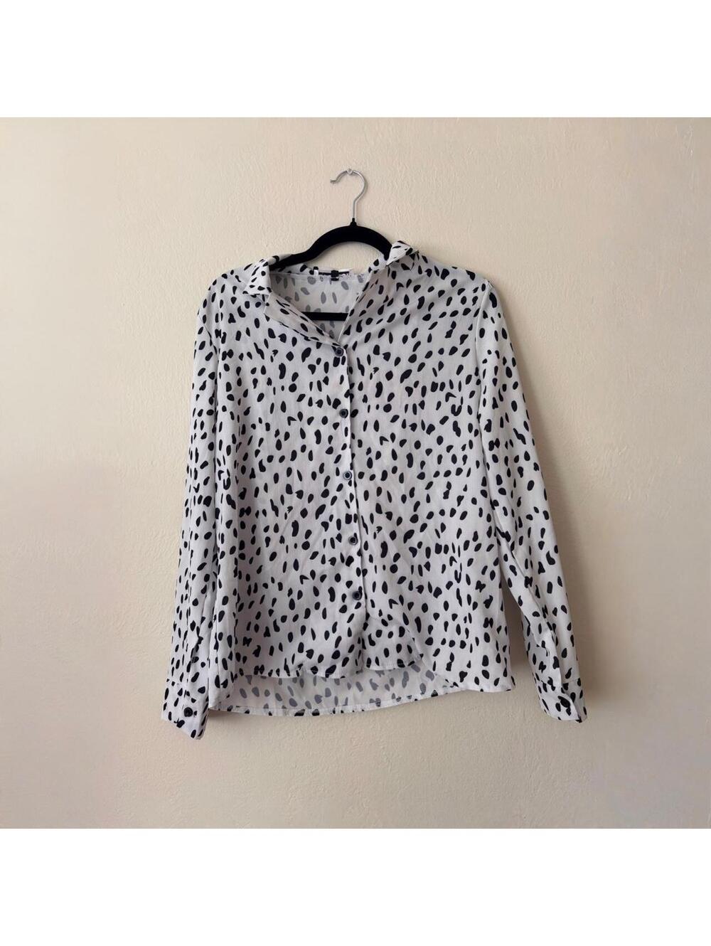 Ecowish Dalmatian Spot Print Button Down Blouse